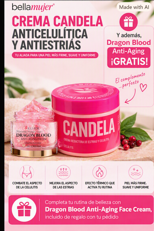 🔥 Crema CANDELA para Celulitis y Estrías + 🎁 Crema hidratante antienvejecimiento 3 en 1 de REGALO