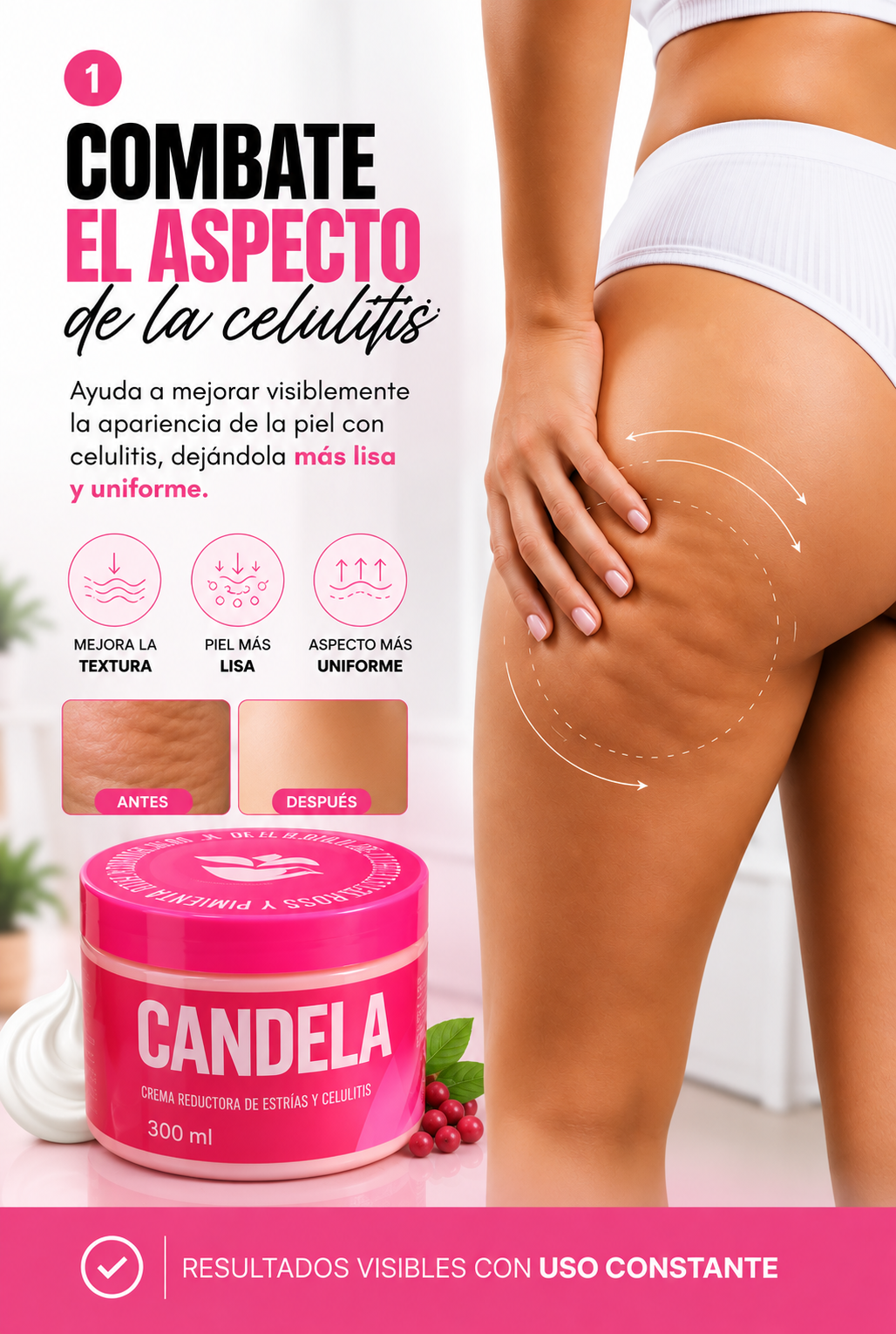 🔥 Crema CANDELA para Celulitis y Estrías + 🎁 Crema hidratante antienvejecimiento 3 en 1 de REGALO